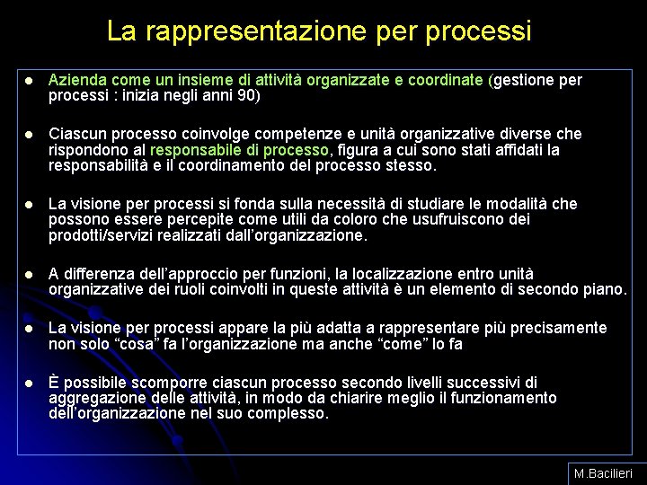 La rappresentazione per processi l Azienda come un insieme di attività organizzate e coordinate