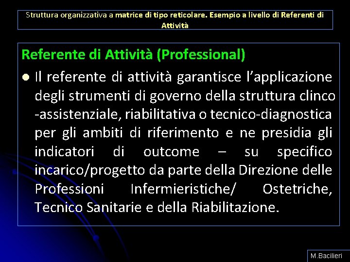 Struttura organizzativa a matrice di tipo reticolare. Esempio a livello di Referenti di Attività