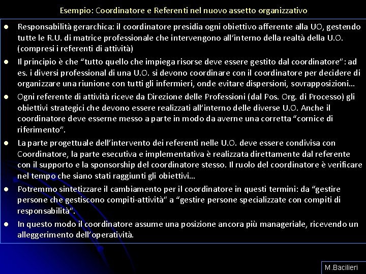 Esempio: Coordinatore e Referenti nel nuovo assetto organizzativo l l l Responsabilità gerarchica: il