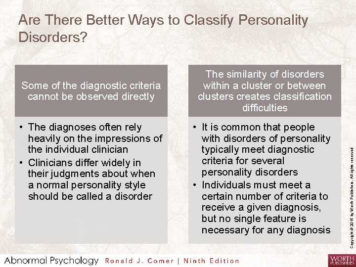 Are There Better Ways to Classify Personality Disorders? • The diagnoses often rely heavily