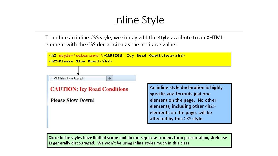 Inline Style To define an inline CSS style, we simply add the style attribute