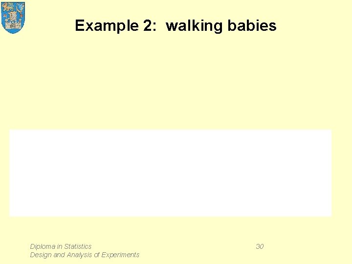 Example 2: walking babies Diploma in Statistics Design and Analysis of Experiments 30 