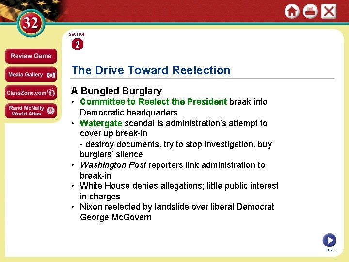 SECTION 2 The Drive Toward Reelection A Bungled Burglary • Committee to Reelect the