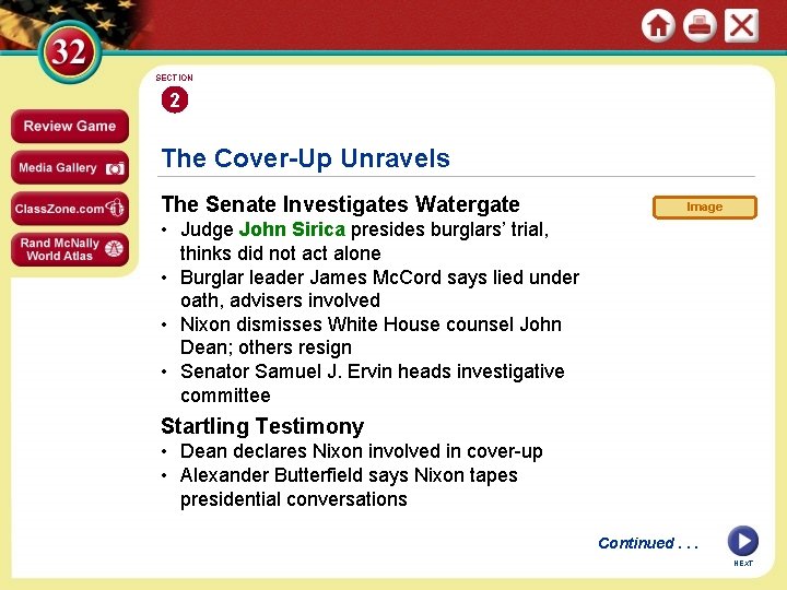 SECTION 2 The Cover-Up Unravels The Senate Investigates Watergate Image • Judge John Sirica