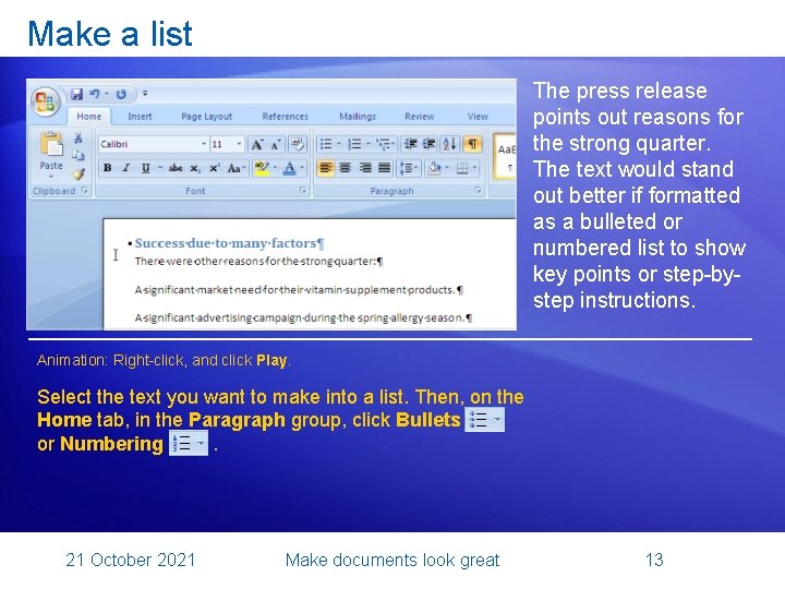 Make a list [Author: . swf gets inserted here; delete this placeholder before inserting.