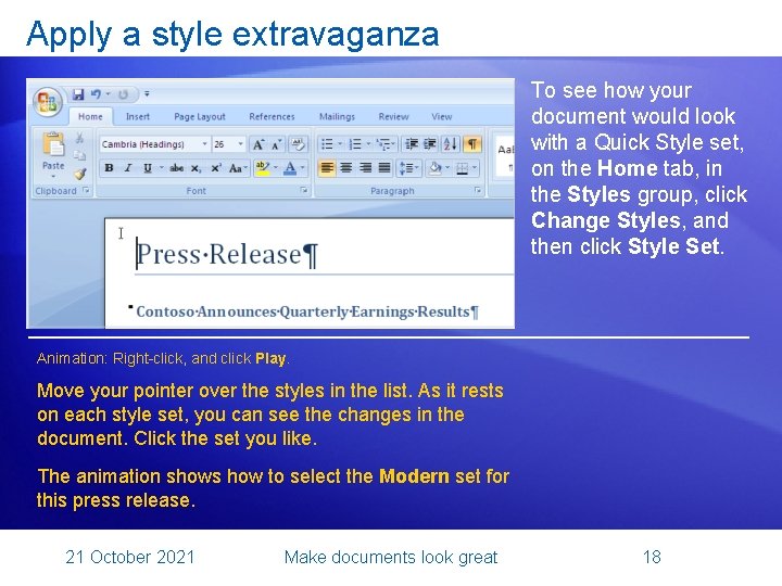 Apply a style extravaganza [Author: . swf gets inserted here; delete this placeholder before