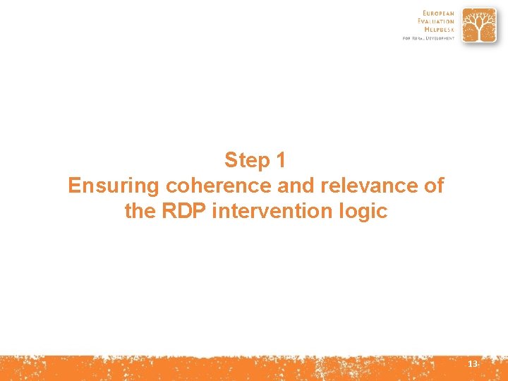 Step 1 Ensuring coherence and relevance of the RDP intervention logic 13 