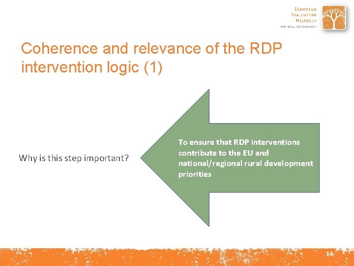 Coherence and relevance of the RDP intervention logic (1) Why is this step important?
