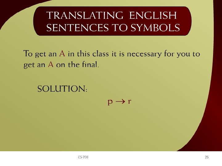 Translating English Sentences to Symbols – 12 a CS-708 25 