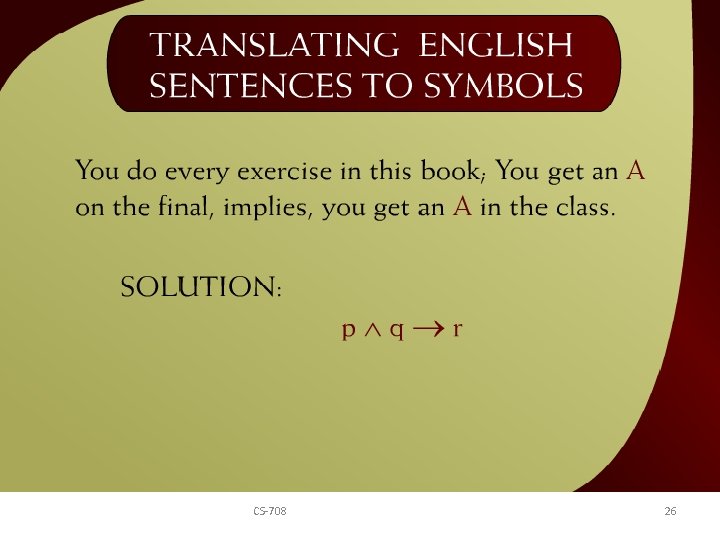 Translating English Sentences to Symbols – 12 b CS-708 26 