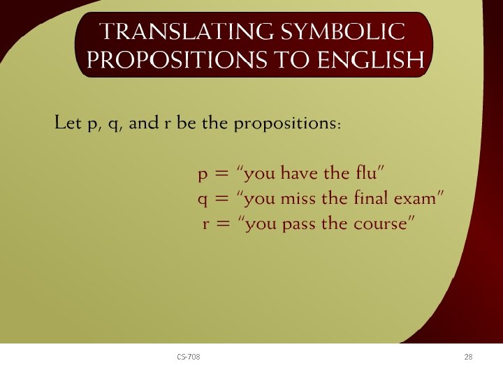 Translating Symbolic Propositions to English – 13 CS-708 28 