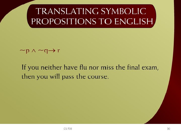 Translating Symbolic Propositions to English – 13 b CS-708 30 