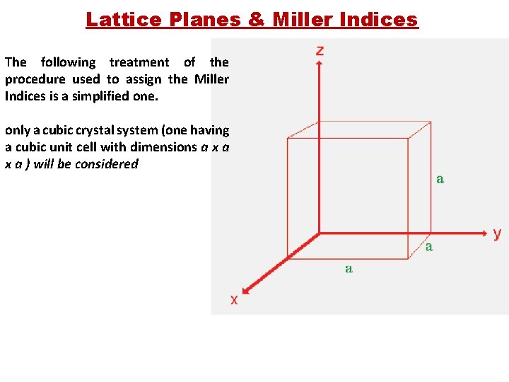 Lattice Planes & Miller Indices The following treatment of the procedure used to assign