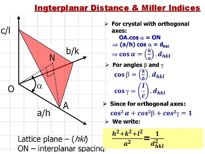 Ingterplanar Distance & Miller Indices Ø Since for orthogonal axes: 