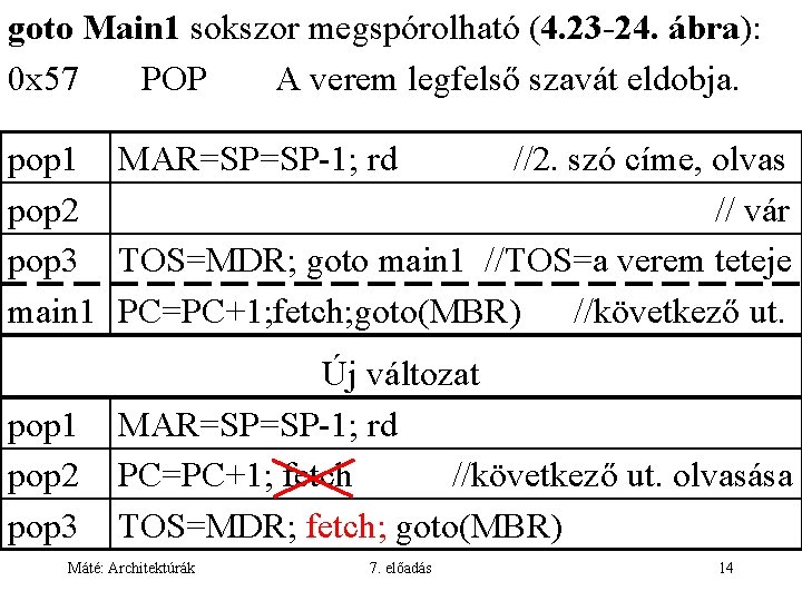 goto Main 1 sokszor megspórolható (4. 23 -24. ábra): 0 x 57 POP A