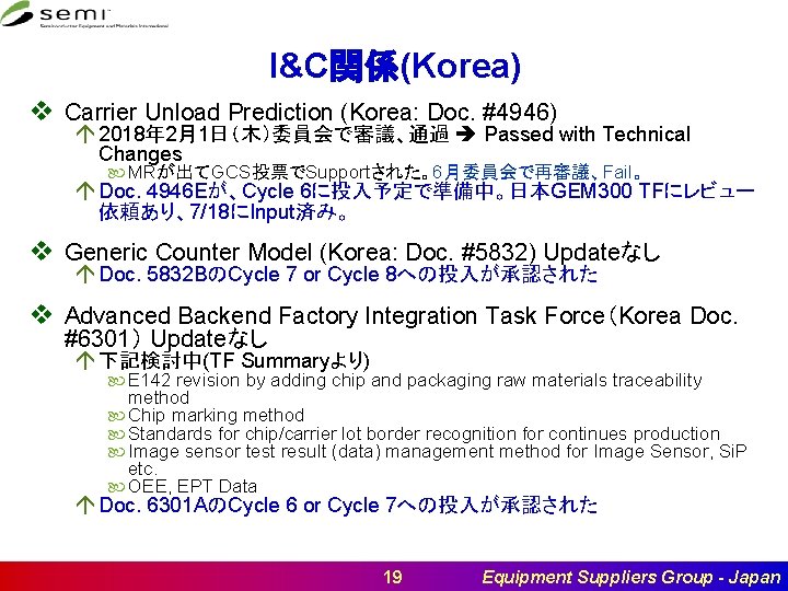 I&C関係(Korea) v Carrier Unload Prediction (Korea: Doc. #4946) á 2018年 2月1日（木）委員会で審議、通過 Passed with Technical