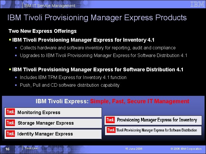 IBM IT Service Management IBM Tivoli Provisioning Manager Express Products Two New Express Offerings