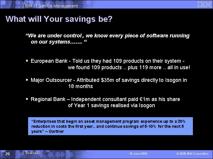 IBM IT Service Management What will Your savings be? “We are under control ,