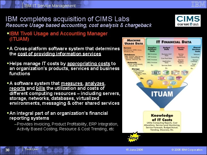 IBM IT Service Management IBM completes acquisition of CIMS Labs Resource Usage based accounting,