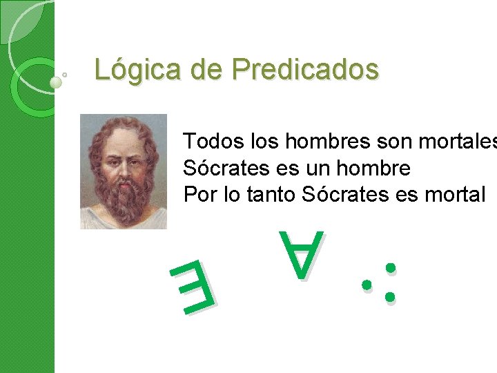 Lógica de Predicados Todos los hombres son mortales Sócrates es un hombre Por lo