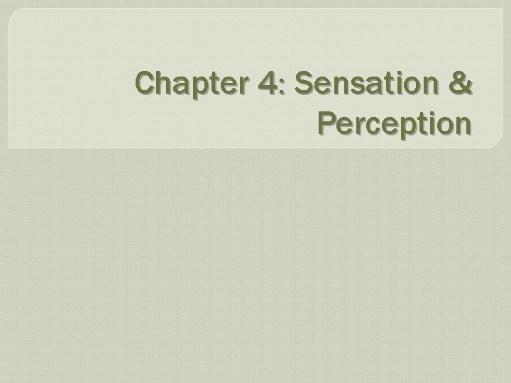 Chapter 4: Sensation & Perception 