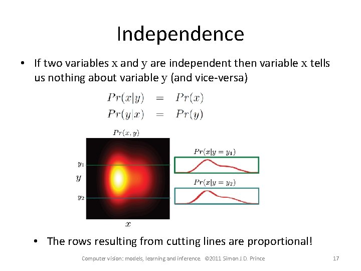 Independence • If two variables x and y are independent then variable x tells