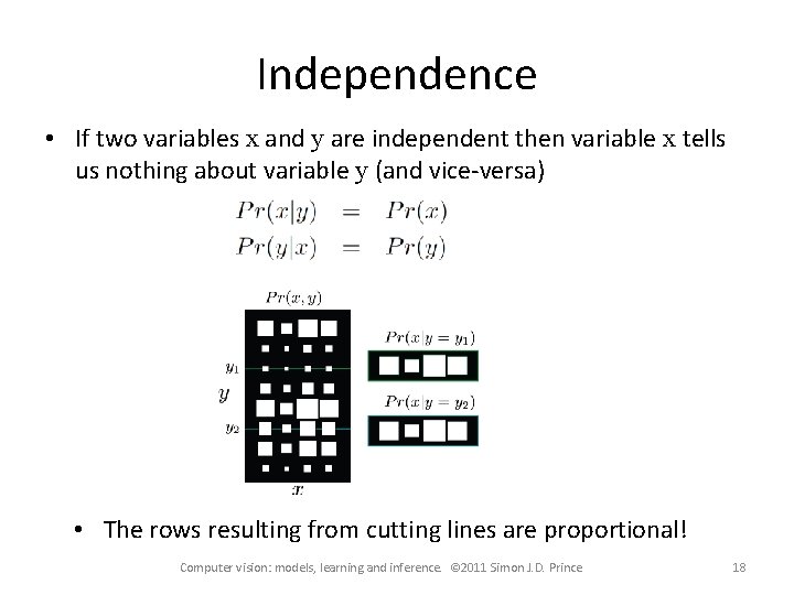 Independence • If two variables x and y are independent then variable x tells