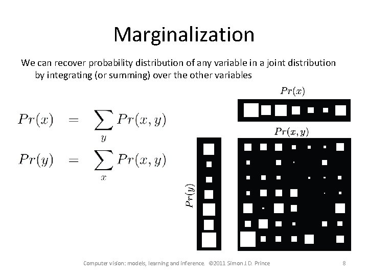 Marginalization We can recover probability distribution of any variable in a joint distribution by