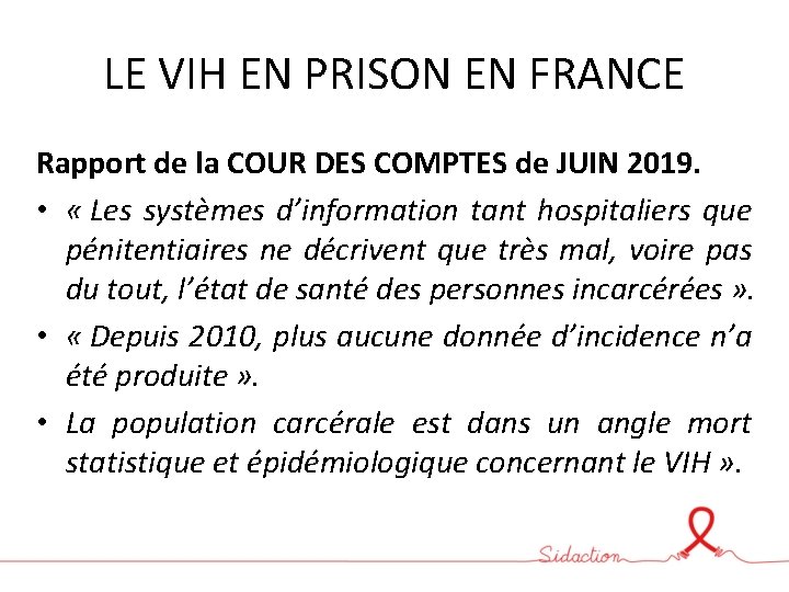 LE VIH EN PRISON EN FRANCE Rapport de la COUR DES COMPTES de JUIN