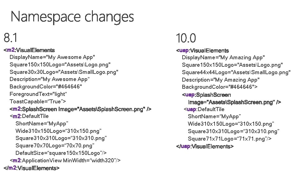 m 2 Display. Name="My Awesome App" Square 150 x 150 Logo="AssetsLogo. png" Square 30