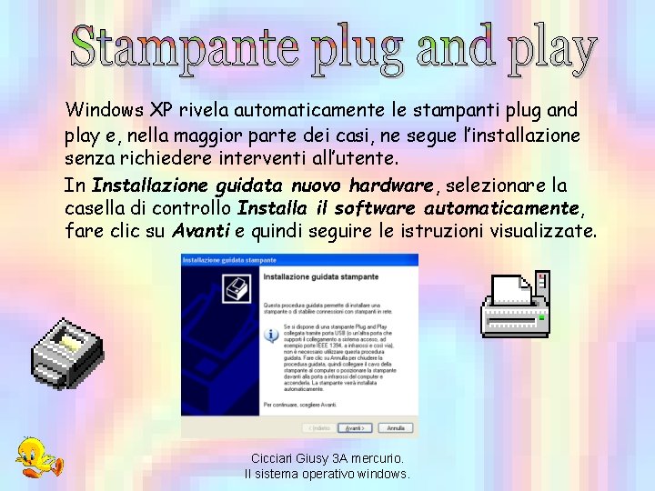 Windows XP rivela automaticamente le stampanti plug and play e, nella maggior parte dei
