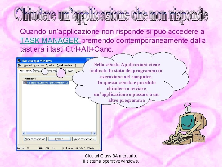 Quando un’applicazione non risponde si può accedere a TASK MANAGER premendo contemporaneamente dalla tastiera