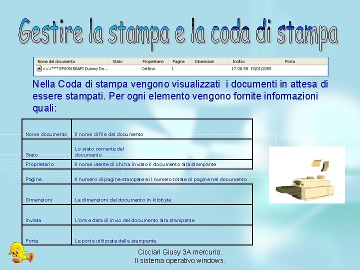 Nella Coda di stampa vengono visualizzati i documenti in attesa di essere stampati. Per