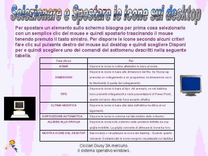 Per spostare un elemento sullo schermo bisogna per prima cosa selezionarlo con un semplice