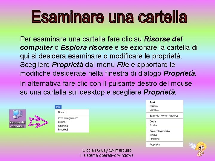 Per esaminare una cartella fare clic su Risorse del computer o Esplora risorse e