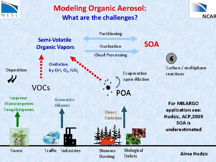 Modeling Organic Aerosol: What are the challenges? Semi-Volatile Organic Vapors Partitioning SOA Nucleation Cloud