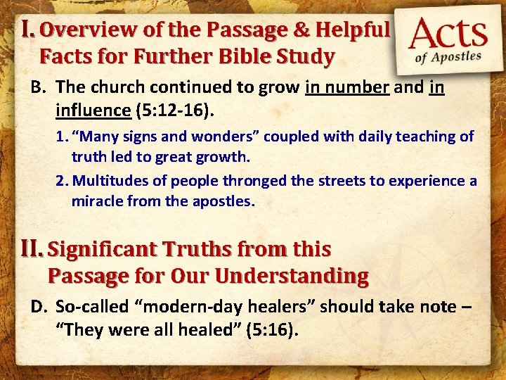 I. Overview of the Passage & Helpful Facts for Further Bible Study B. The