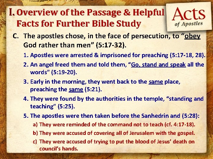 I. Overview of the Passage & Helpful Facts for Further Bible Study C. The