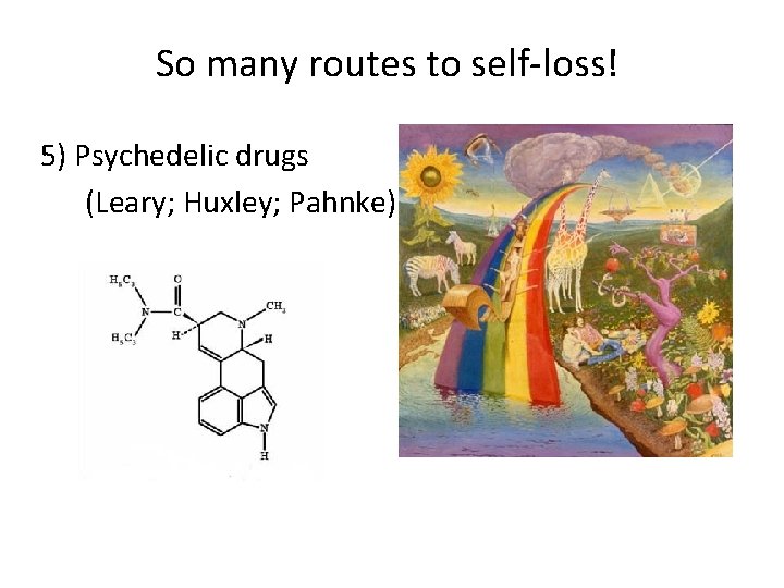 So many routes to self-loss! 5) Psychedelic drugs (Leary; Huxley; Pahnke) 