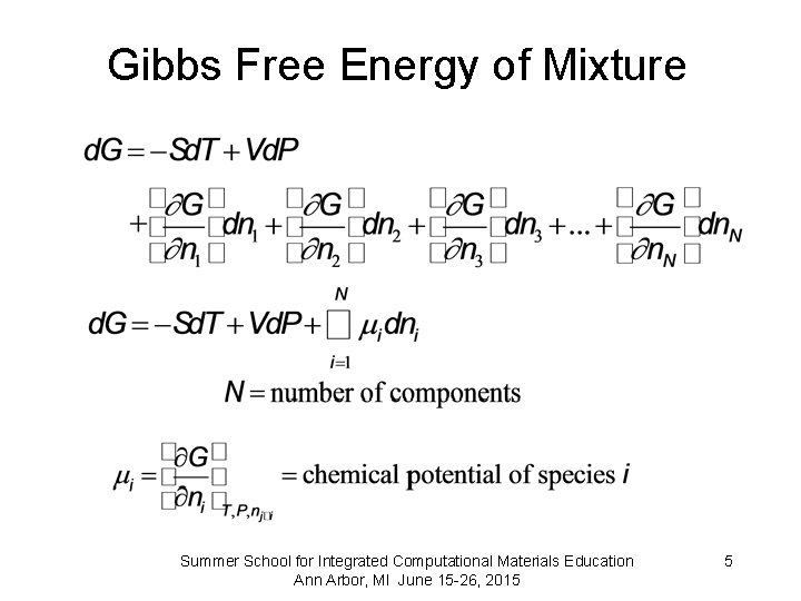 Gibbs Free Energy of Mixture Summer School for Integrated Computational Materials Education Ann Arbor,