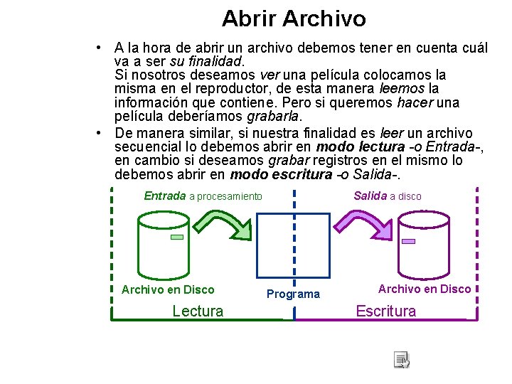 Abrir Archivo • A la hora de abrir un archivo debemos tener en cuenta