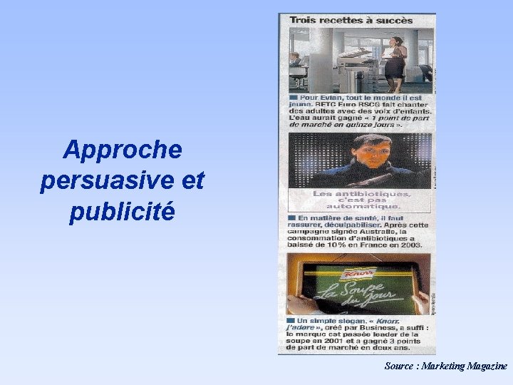 Approche persuasive et publicité Source : Marketing Magazine 