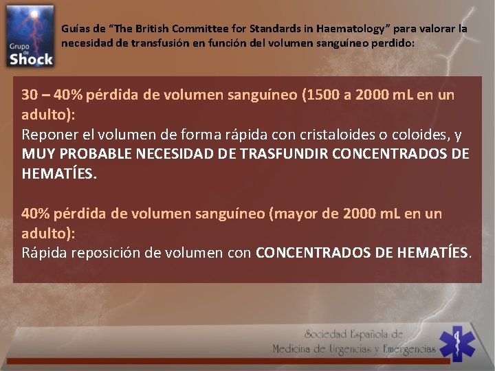 Guías de “The British Committee for Standards in Haematology” para valorar la necesidad de