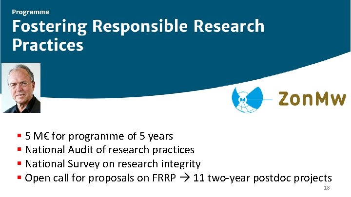 § 5 M€ for programme of 5 years § National Audit of research practices