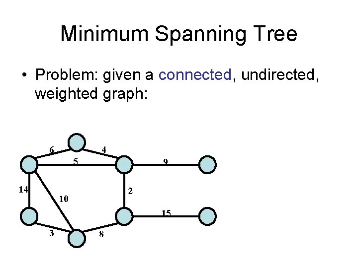 Minimum Spanning Tree • Problem: given a connected, undirected, weighted graph: 6 4 5