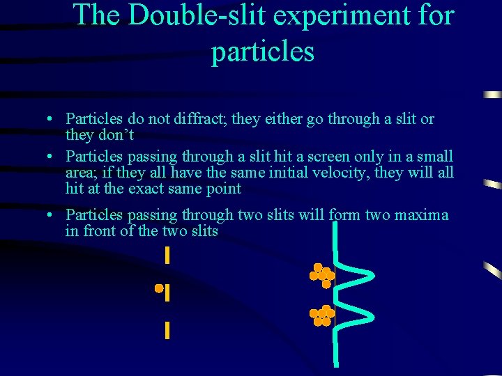 The Double-slit experiment for particles • Particles do not diffract; they either go through