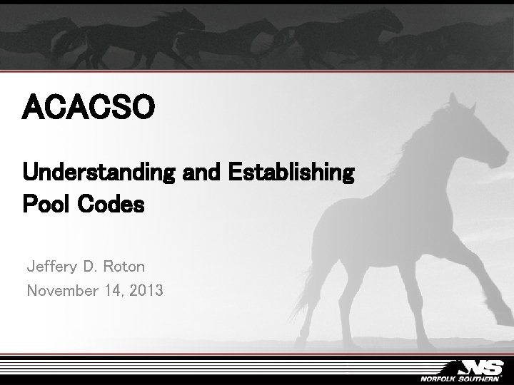 ACACSO Understanding and Establishing Pool Codes Jeffery D. Roton November 14, 2013 