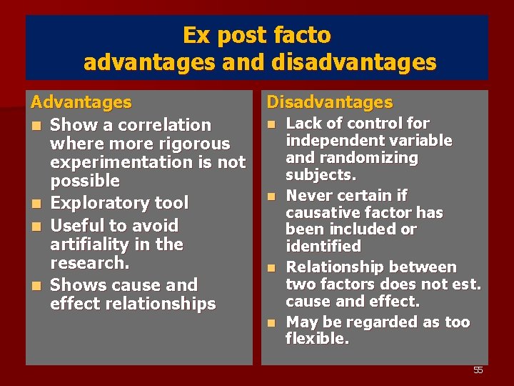 Ex post facto advantages and disadvantages Advantages n Show a correlation where more rigorous
