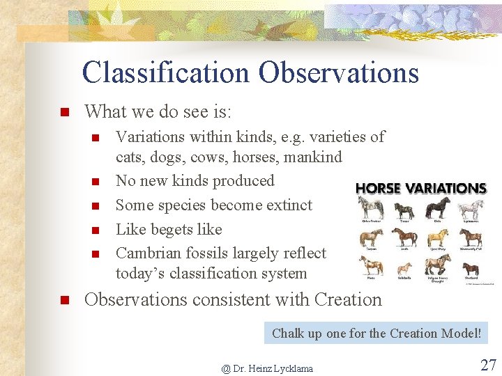 Classification Observations What we do see is: Variations within kinds, e. g. varieties of