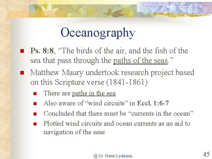 Oceanography Ps. 8: 8, “The birds of the air, and the fish of the